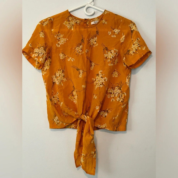 Madewell Silk Button-Back Tie Tee in Butterfly Garden XXS Orange - Picture 4 of 8